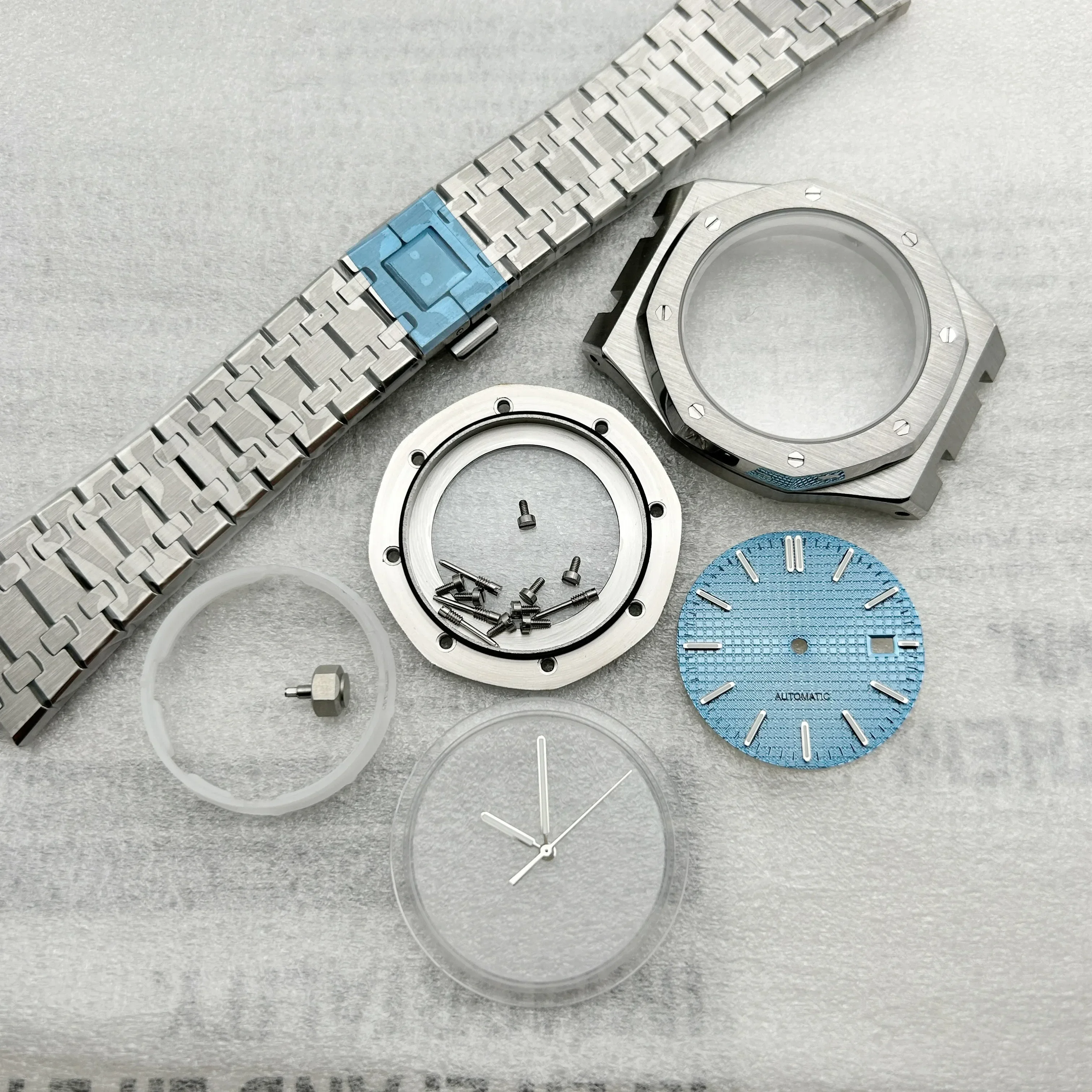 41mm NH35 Watch Case Sapphire Glass Bracelet Dial Pointers Stainless Steel for Octagonal Oak NH35 Automatic Movement 31.8mm Dial