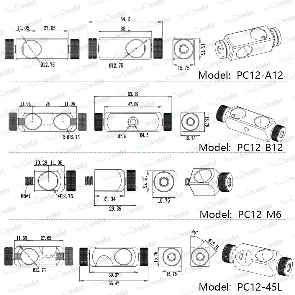 PC12 Series Ø12mm Post Angle Clamp 1/2 Inch Support Rod Assembly Accessories Cage Rod Optical Column