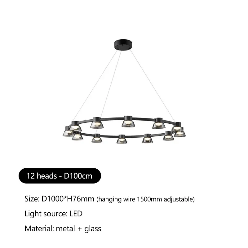 SANDYHA Modern Minimalist Chandelier Nordic Ring Glass LED Pendant Lamp for Living Room Dining Table Bedroom Home Decor Lighting