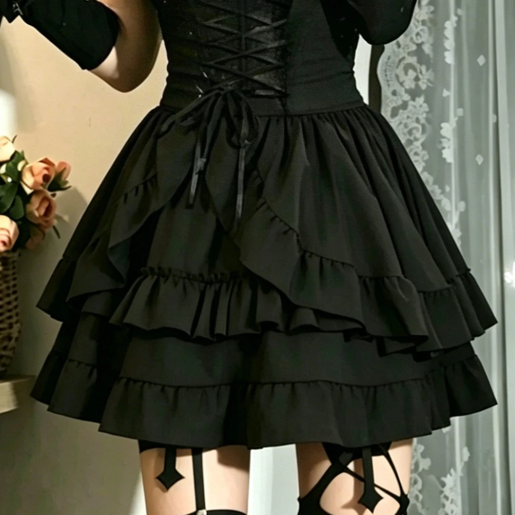 Y2k Gothic Lolita Vintage Women Half Skirt Medieval Retro Layered Fluffy Puffy Skirt Cosplay Fashion Daily Party Outfit