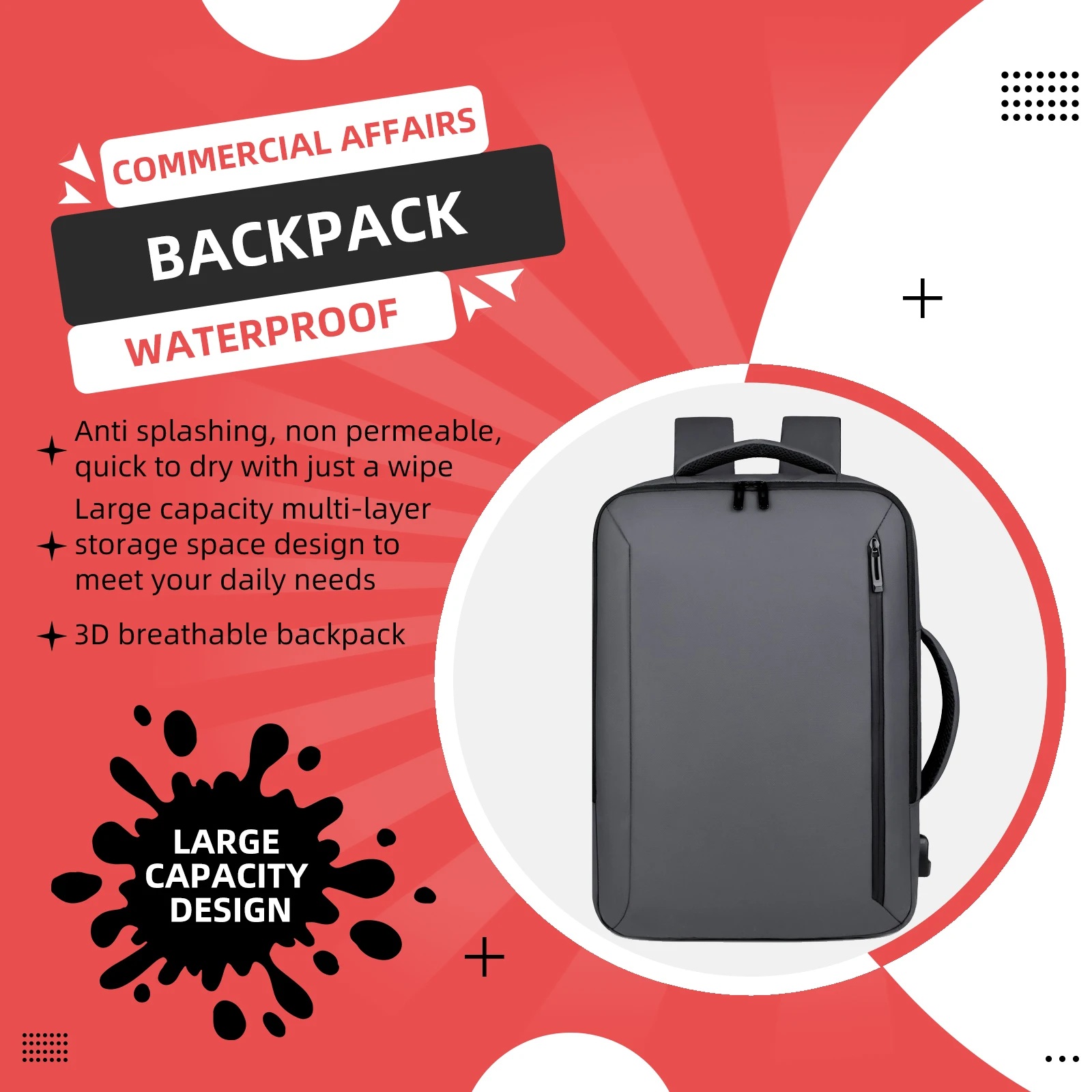 Mochila ao ar livre casual minimalista, grande capacidade saco do computador, confortável, respirável, prova de respingos, novo