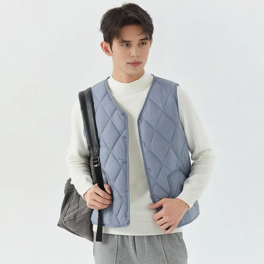 

Solid Color Waistcoat Men's Winter Waistcoat with Thickened Velvet Lining Pockets Single Breasted Solid Color for Cold for Men