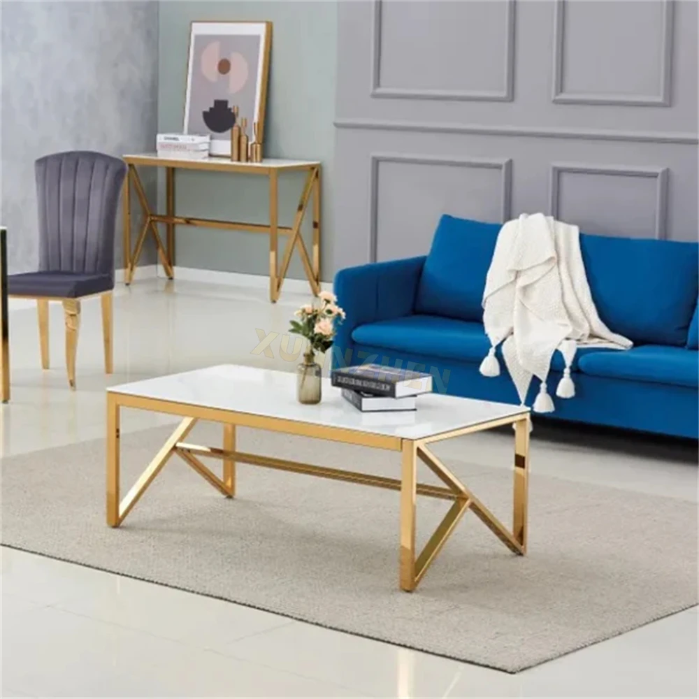❁a Living Room h Quality Glass Coffee Tables Luxury Modern Coffee Table Stainless Steel Center Table