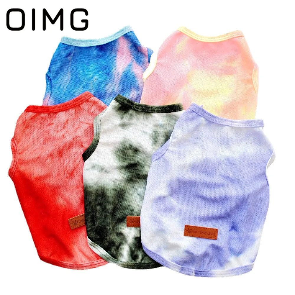 

OIMG Tie-dye Puppy Vest For Pet Clothes Bichon Breathable Elastic Small Dogs Sleeveless T-Shirts Summer Fashion Cat Dog Garment