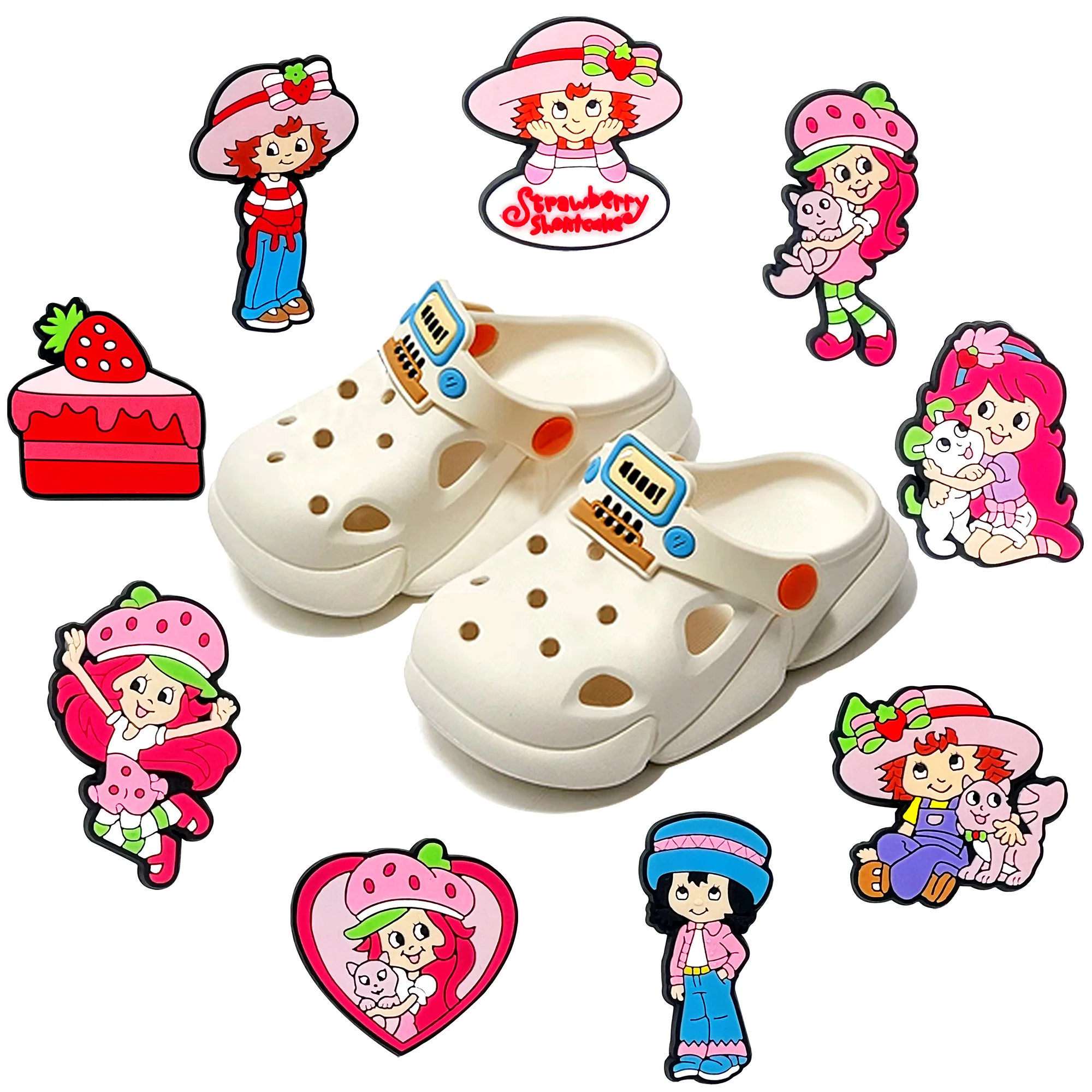 1-9pcs MINISO Strawberry Girl Shoes Charms DIY shoe Accessories For Sneakers Shoe Decoration for Women Men Christmas Gift