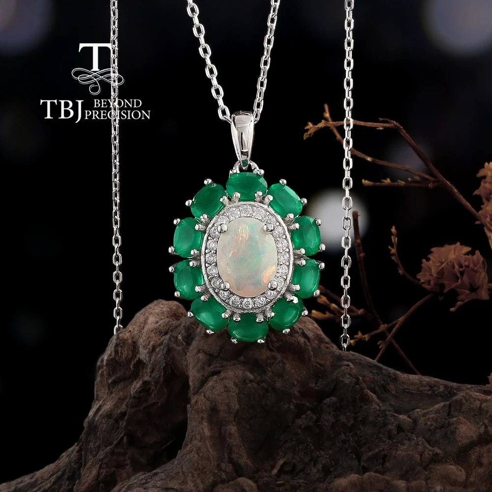 

Luxury Natural Green Agate Opal Gemstone Pendant Necklace 925 Sterling Silver Fine Jewelry for Women Wedding Banquet Gift