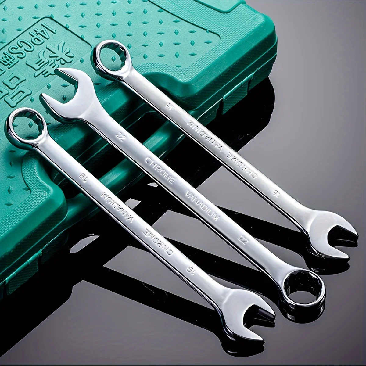 14PCS Combination Wrench Set Dual-Purpose Metric and Standard Mechanics Wrenches with 8mm-24mm Range,Compact Storage Box