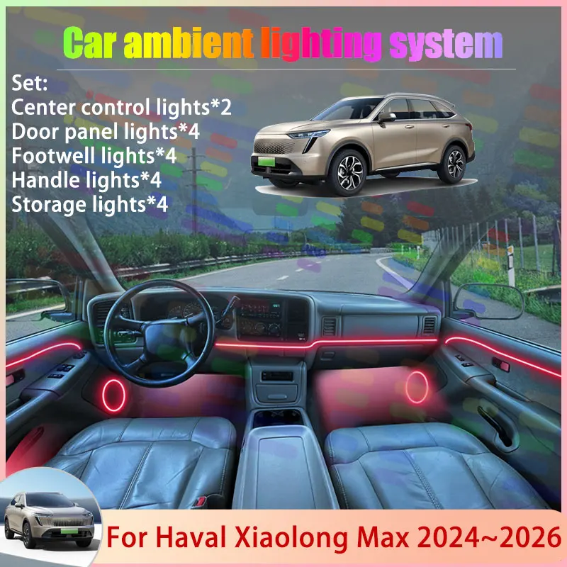

Для Haval Xiaolong Max 2024 2025 2026 PHEV Hi4 2/18 в 1, автомобильная атмосферная лампа, RGB абажур, ансамбль, стример, атмосферный набор