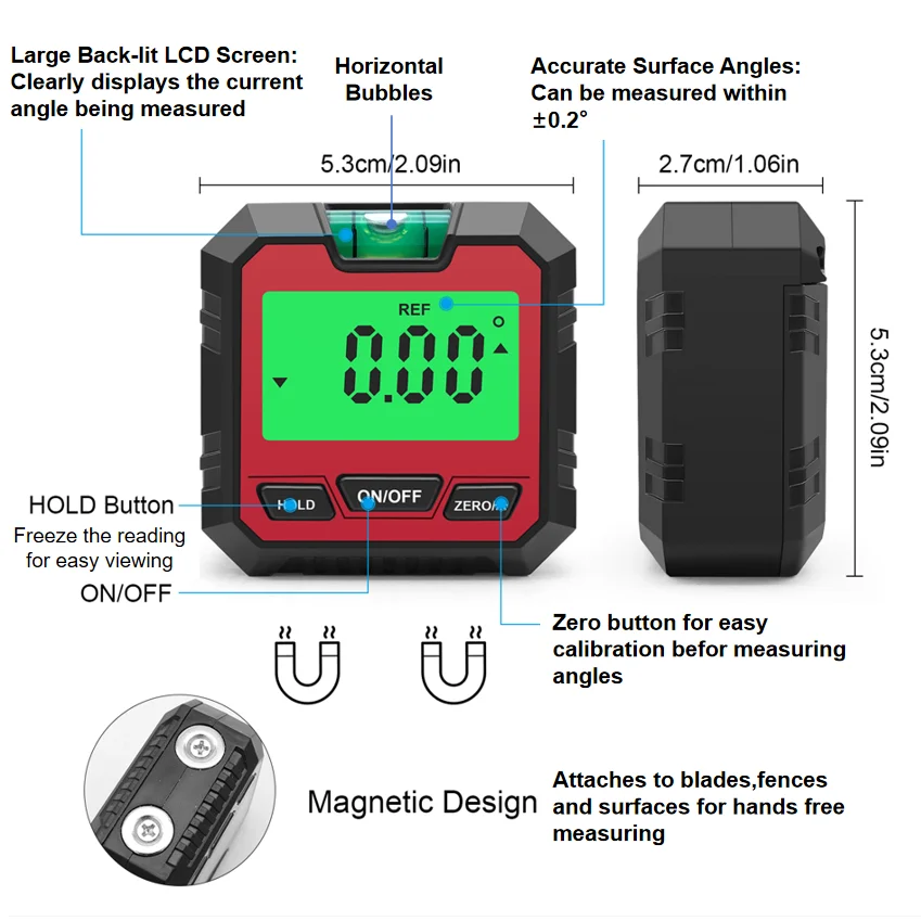 

360 Degree Digital Angle Finder with Magnetic Base and Bubble Level Multi-Function Measuring Tool for Woodworking, Construction