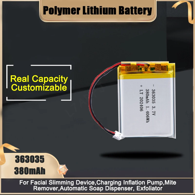 363035 Lithium Battery 380mAh 3.7V Rechargeable Lipo Battery For Inflation Pump Mite Remover Automatic Soap Dispenser Exfoliator