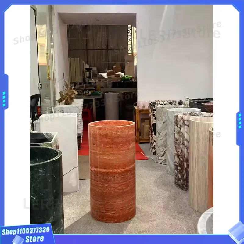 Natural Red Travertine Marble Wash Basin Modern Bathroom Sink Stone Vessel Hand Washing Bowl for Home Hotel Decor Countertop
