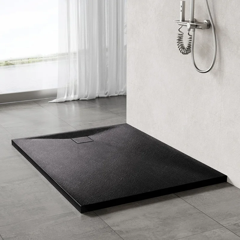1200*700/800/900mm Rectangle Free-Standing Shower Pan Antislip Textured Surface Black  Shower Tray
