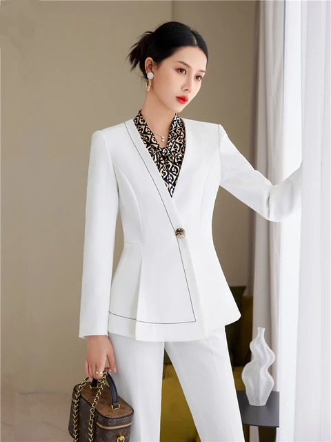 Conjunto de pantalones y Blazer para mujer traje de negocios de dos piezas ropa de trabajo color blanco rojo y negro AliExpress