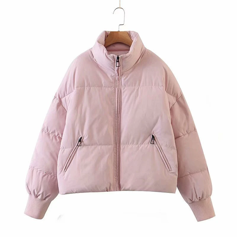 10 Color Women\'s Winter Stand Collar Zip Puffer Jacket Baggy Short Padded Down Coats Cropped Puffer Long Sleeve Zip Coats