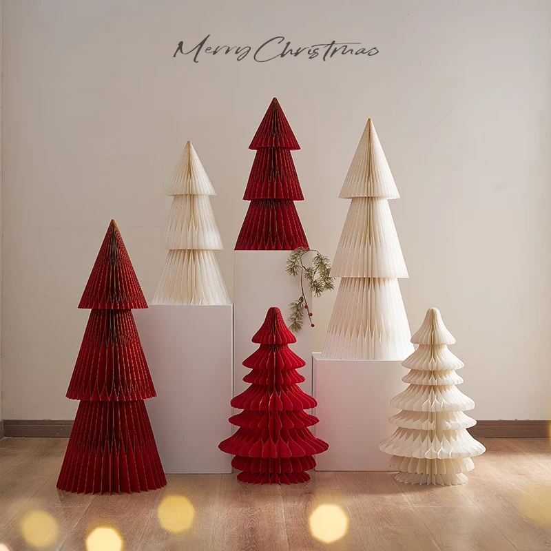 Christmas decorations, origami Christmas tree ornaments, Christmas snowman scene decoration, home holiday