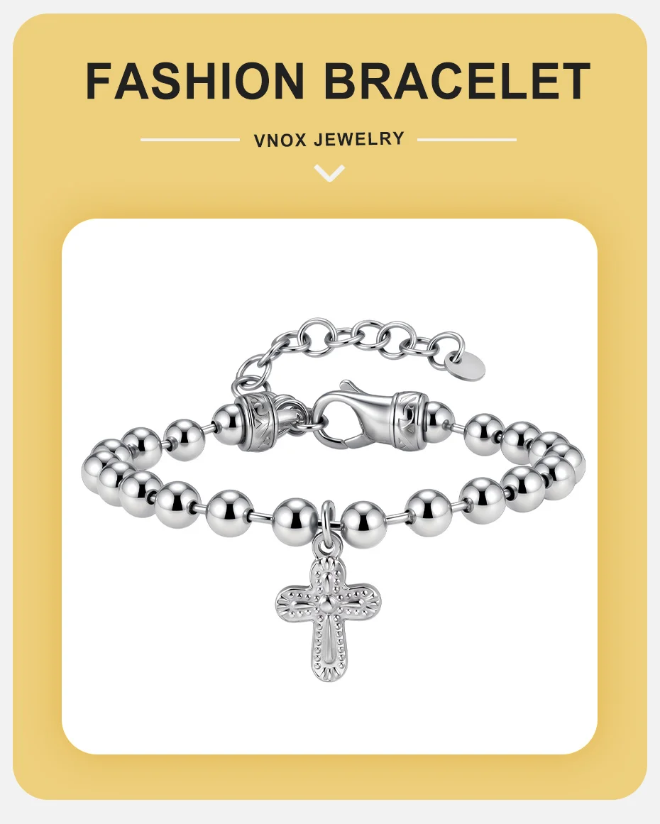 Vnox Edelstahl-Kreuzarmband für Herren, verstellbare Kette 19-24 cm, christlicher Schmuck, Punk-Gothic-Street-Style-Geschenk für Ihn – Detail 1