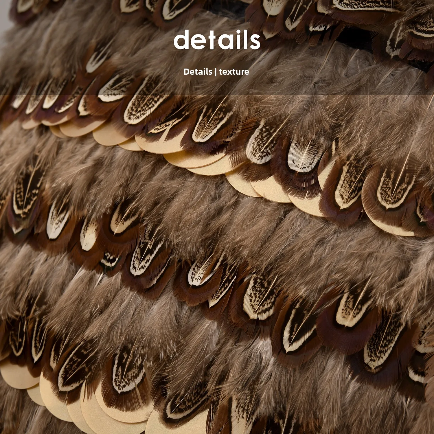  Luxury Sample Room Vintage Gold Coffee Feather Villa  High-End Sofa Decorative Waist Pillow Rectangular Outer Fa...