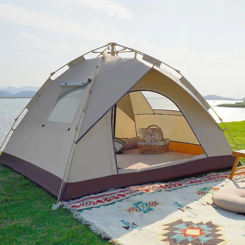 

Portable One-Button Opening Closing Oxford Fabric Tent Full Set Outdoor Folding Camping Equipment for Overnight Picnic Awning