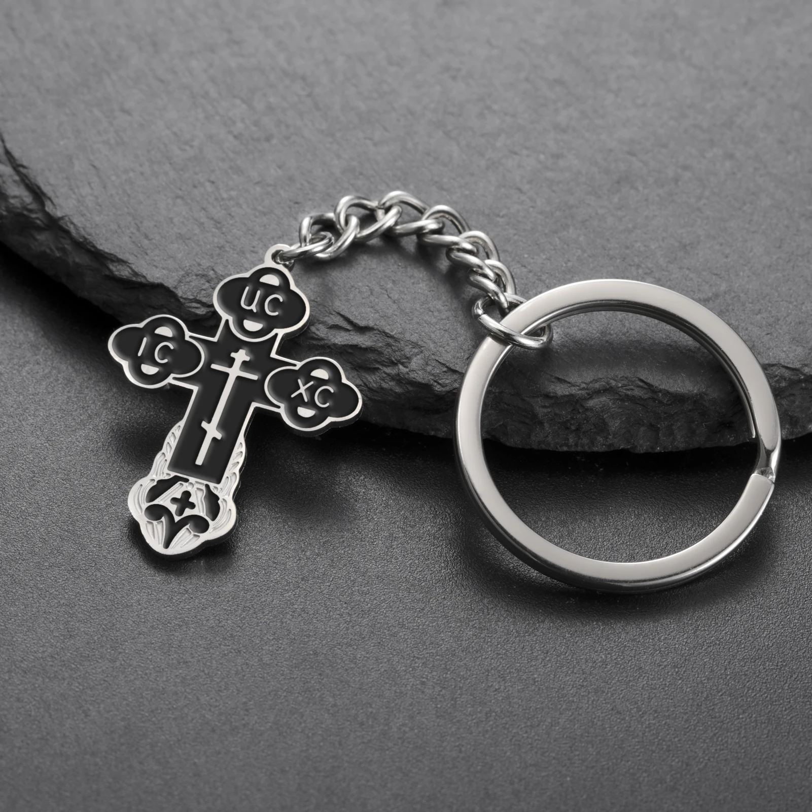 COOLTIME Edelstahl-Kreuz-Anhänger-Schlüsselanhänger, östliche orthodoxe Inschriften, Amulett-Schlüsselanhänger, christlicher Gebetsschmuck – Detail 10
