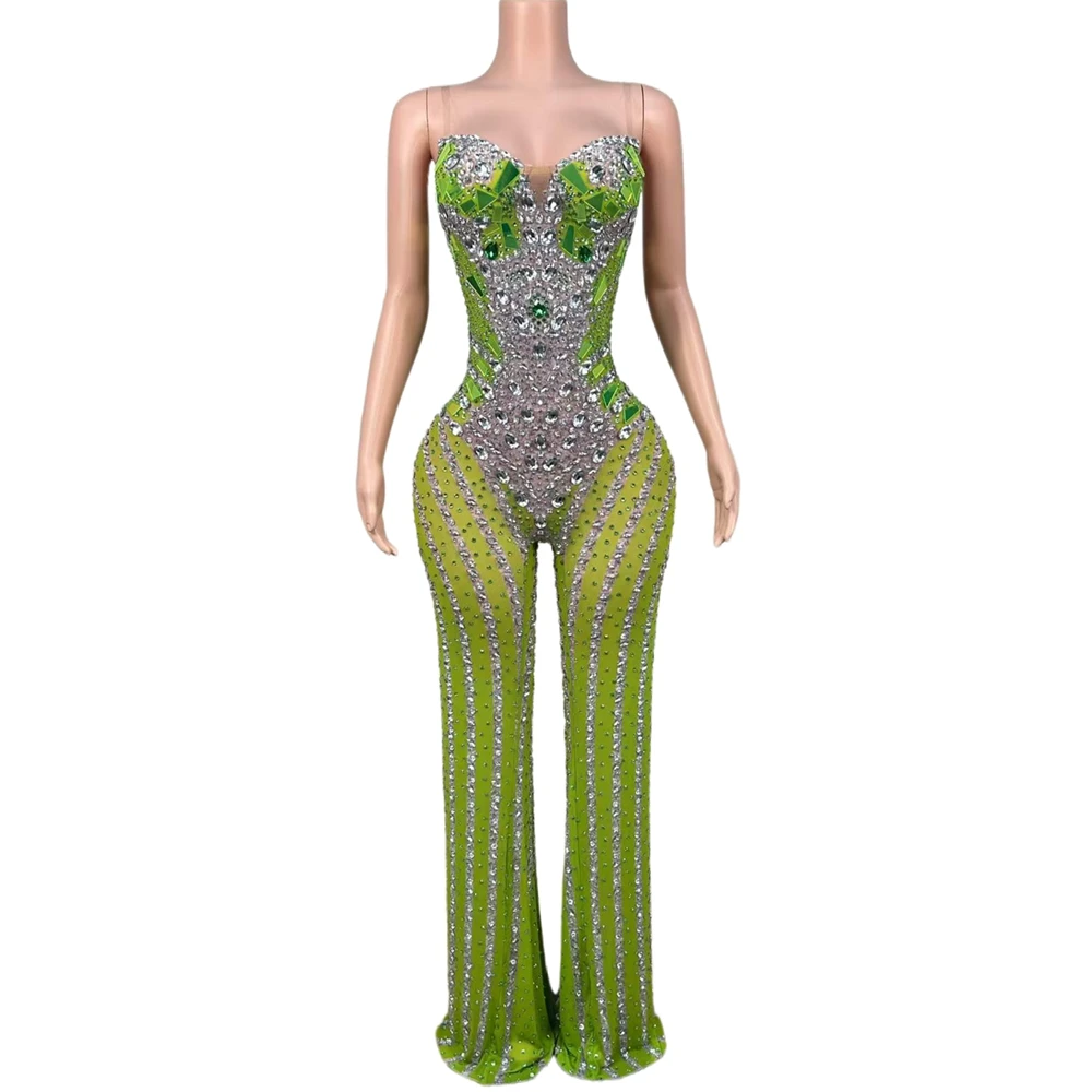 Glitzernder Strass-Spiegel-Jumpsuit für Damen, Sexy Geburtstagsparty-Outfit, Tänzer-Show-Romper, Bühnenbekleidung