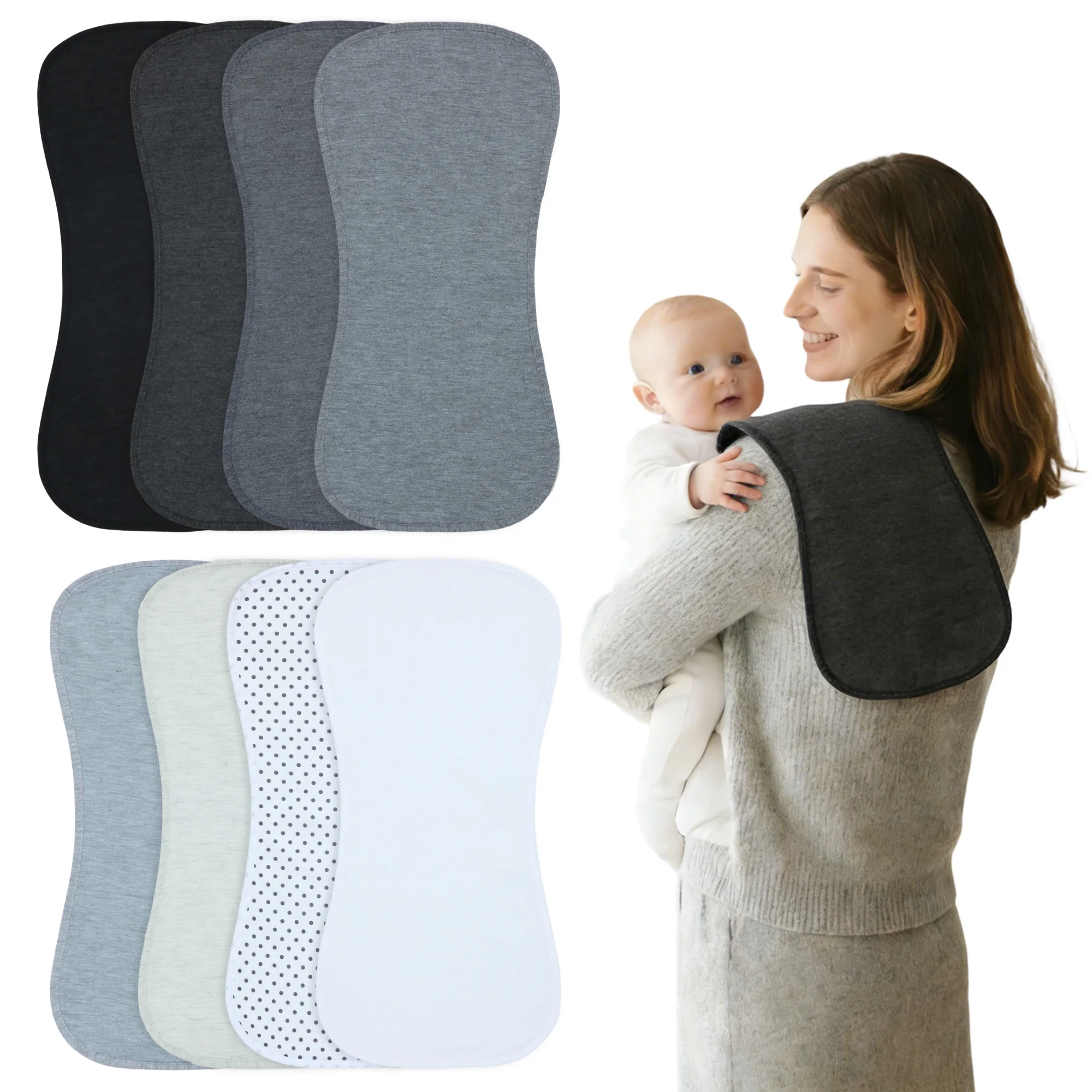 

8 Pack Large Waterproof Baby Burp Cloths, Super Soft Spit Up Rags with 3 Absorbent Layers, Skin-friendly Burping Cloths for Baby