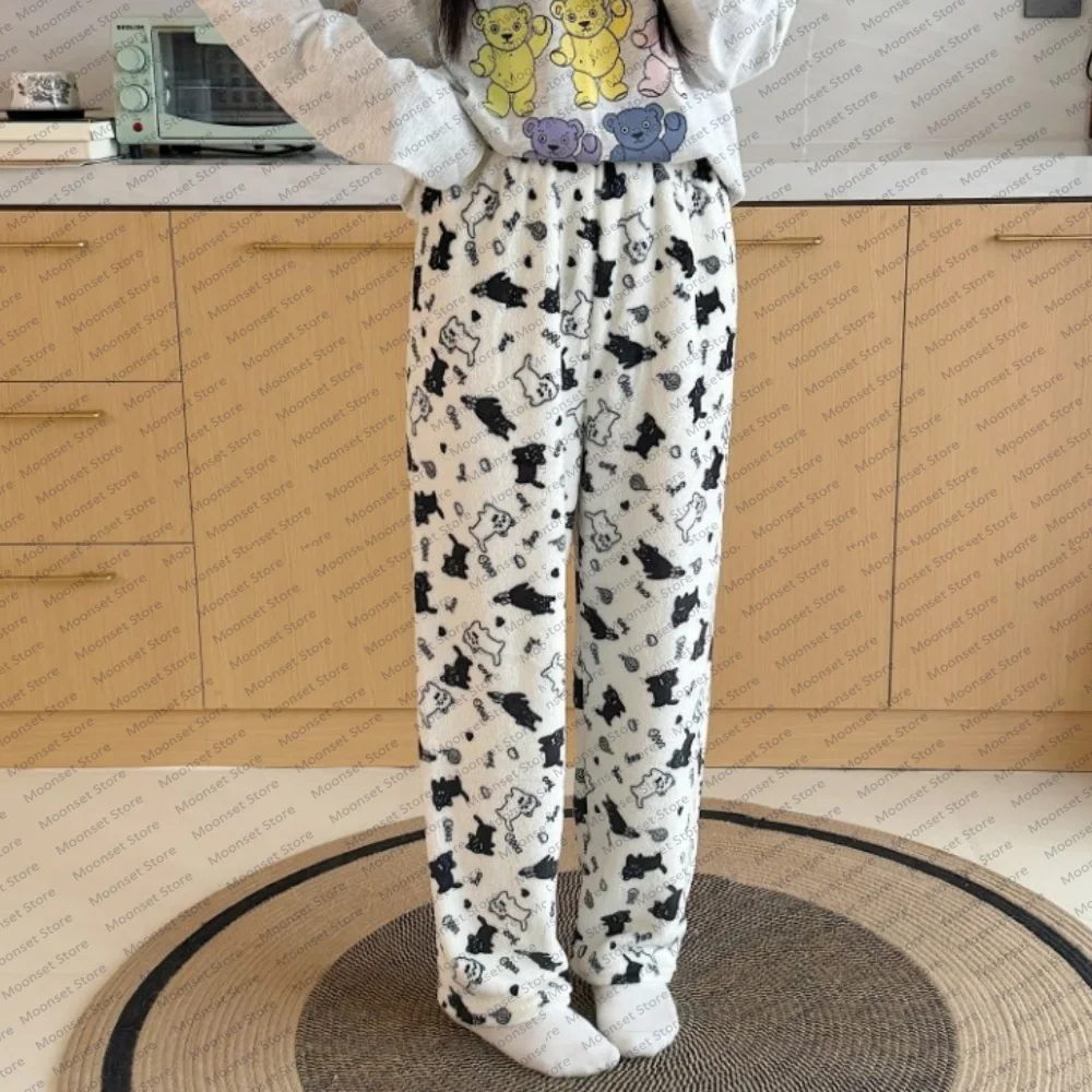 Women's autumn and winter home pajama pants Cartoon flannel home casual walking long pants Comfortable and cute Ladies' trousers
