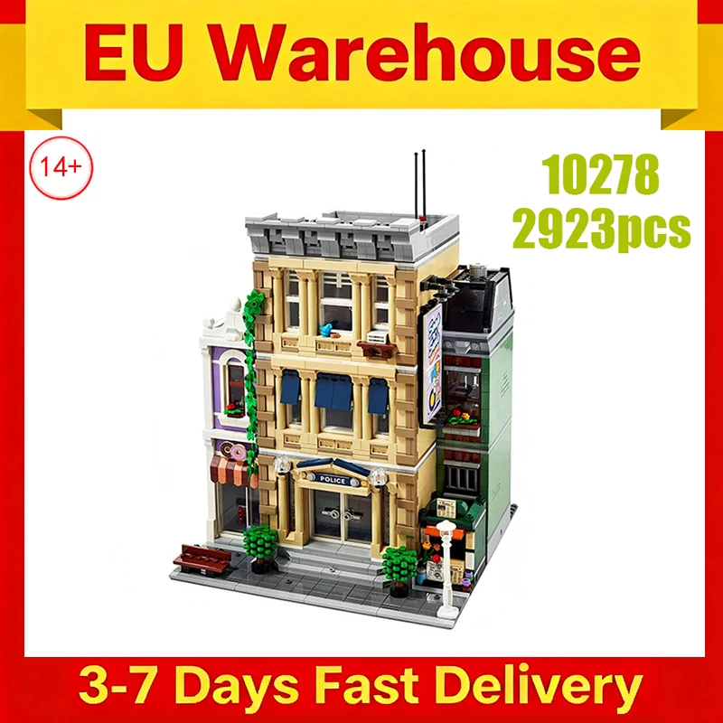 Blocs de Construction de poste de Police, 2923 pièces, décoration de salle, maisons, modèle de briques de Construction, cadeau d'anniversaire pour adultes, Compatible 10278