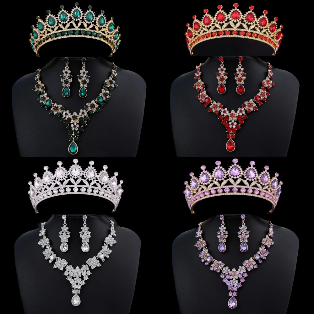 

3Pcs Crystal Crown Necklace Earring Set Rhinestone Bridal Jewelry Set Bridal Wedding Hair Accessories Jewelry Crown Tiara Gift