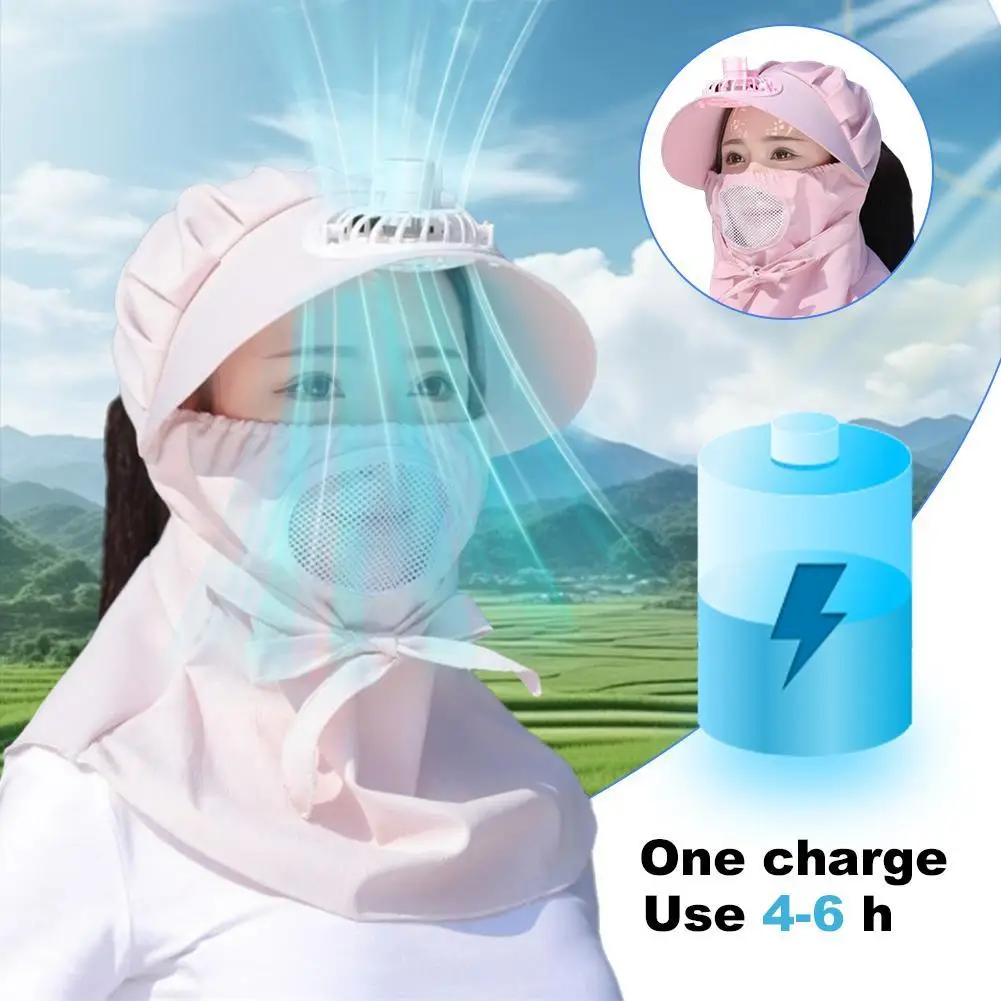 

UV Sun Hat With Fan Summer Large Brims Face Covering Tea Picking Cap Sun Protection Shading Headgear Outdoor 6 Color