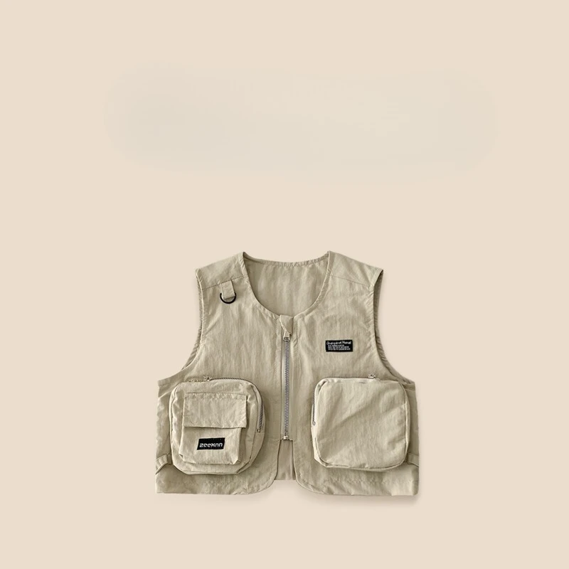 Vest Boys Children Solid Multi-pocket Functional Sleeveless Cool Handsome Work Vest Spring New Fashionable Personality