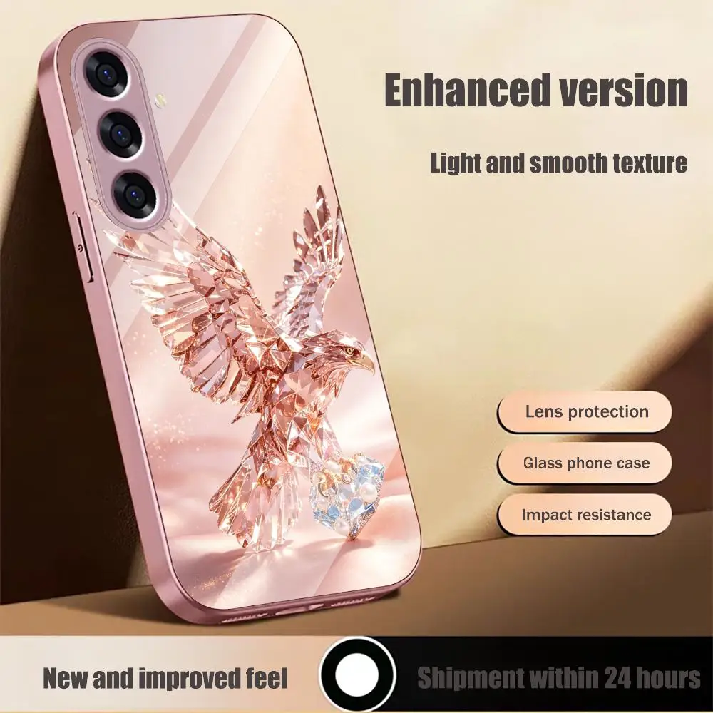 Pink diamond eagle glass phone case for Samsung Galaxy S26 S25 S24 S23 S22 FE,Ultra,Plus Super-strong protectio Various colors