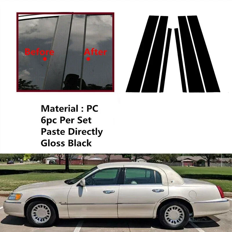 Pillar Posts Molding Cover Trim Decoration For Lincoln Town Car 1998 1999-2007 2008 2009 2010 2011 Window BC Column Stickers