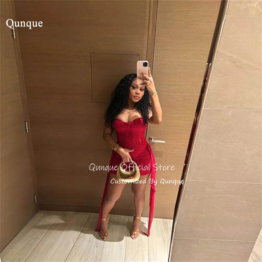 

Qunque Luxury Lace Short Cocktail Dresses Off Shoulder Women's Formal Evening Gowns Birthday Dress Pleats Party Gowns Customized