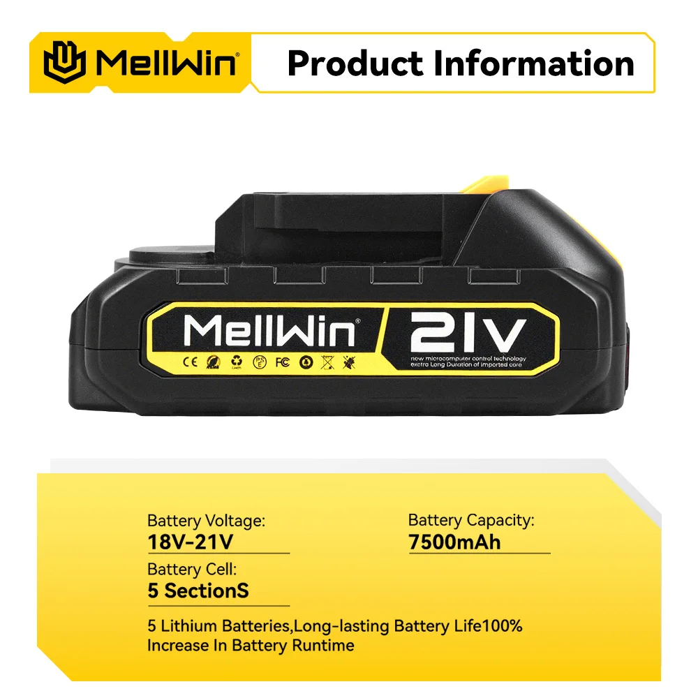 MELLWIN 21V 1500mAh Wiederaufladbarer Lithium-Akku-Pack 5/10/15 Zellen für Makita 18V Akku-Pin Elektrowerkzeuge – Detail 4