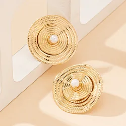 Stud Earrings For Women Geometric Round Imitation Pearl Retro Elegance Ear Accessories OL Holiday Party Fashion Jewelry CE220