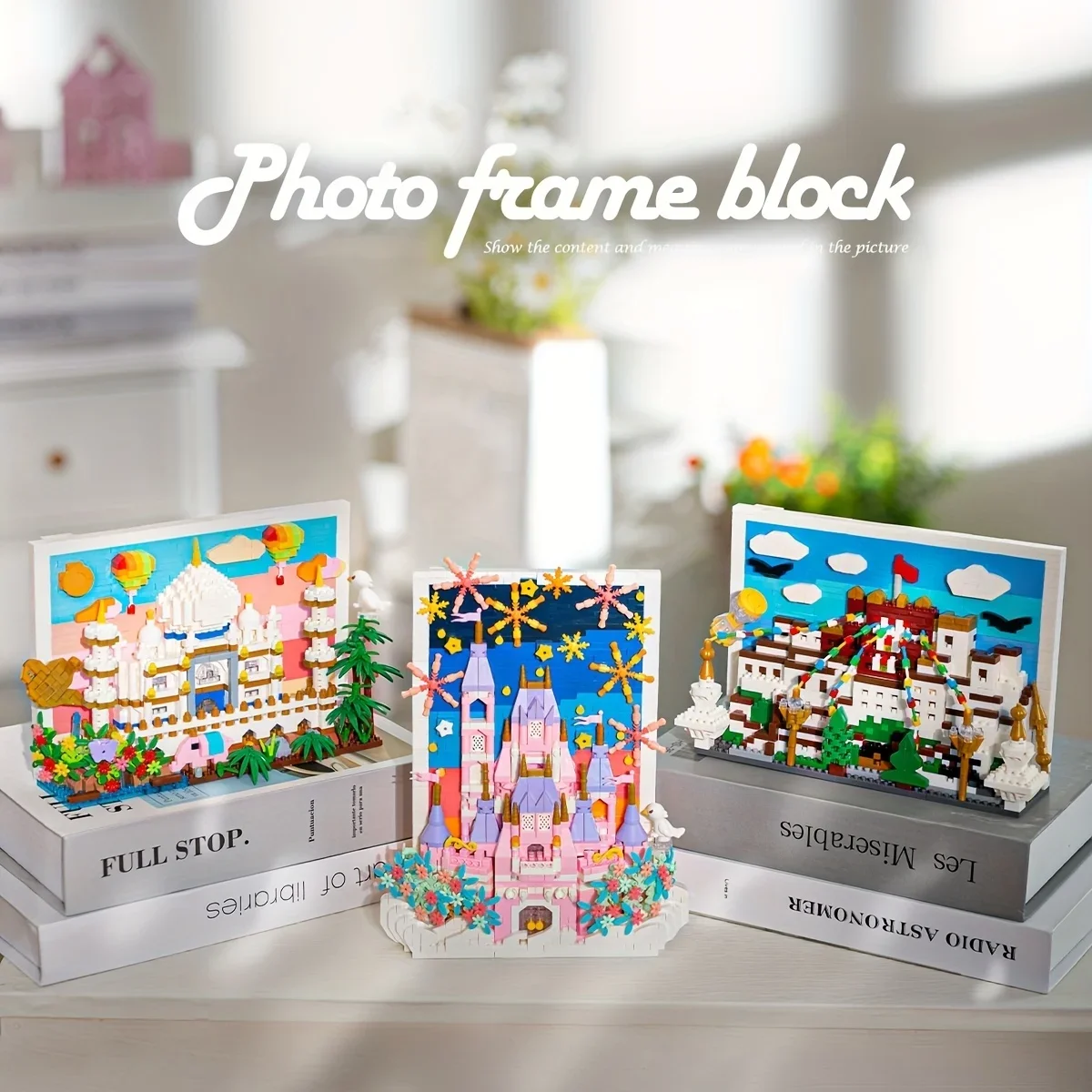 Pink Castle Building Blocks 3D Postcard Building Assemble Model Bricks Creative Desktop Decoration Children\'s Holiday Gifts