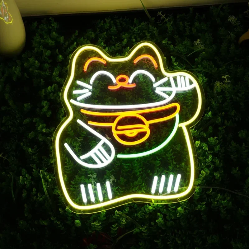 Lucky Cat LED Neon Sign Anime Neon Light Wall Decor for Shop Front Desk Home Wall Decor Neon Bar Sign Fortune Cat Welcome Light