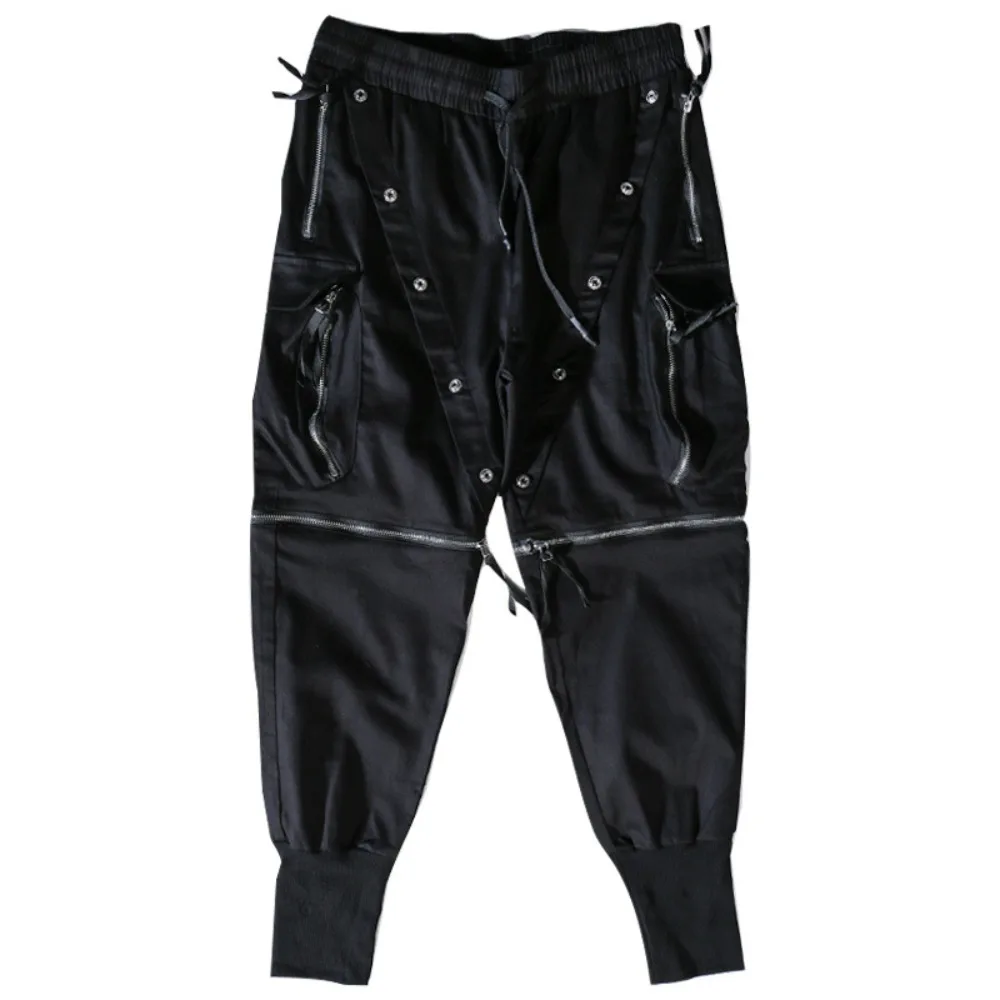 Dark High Street Work Pants Zipper Leg Tights Loose Multi Pocket Men's Retractable Pants Casual Streetwear Pants