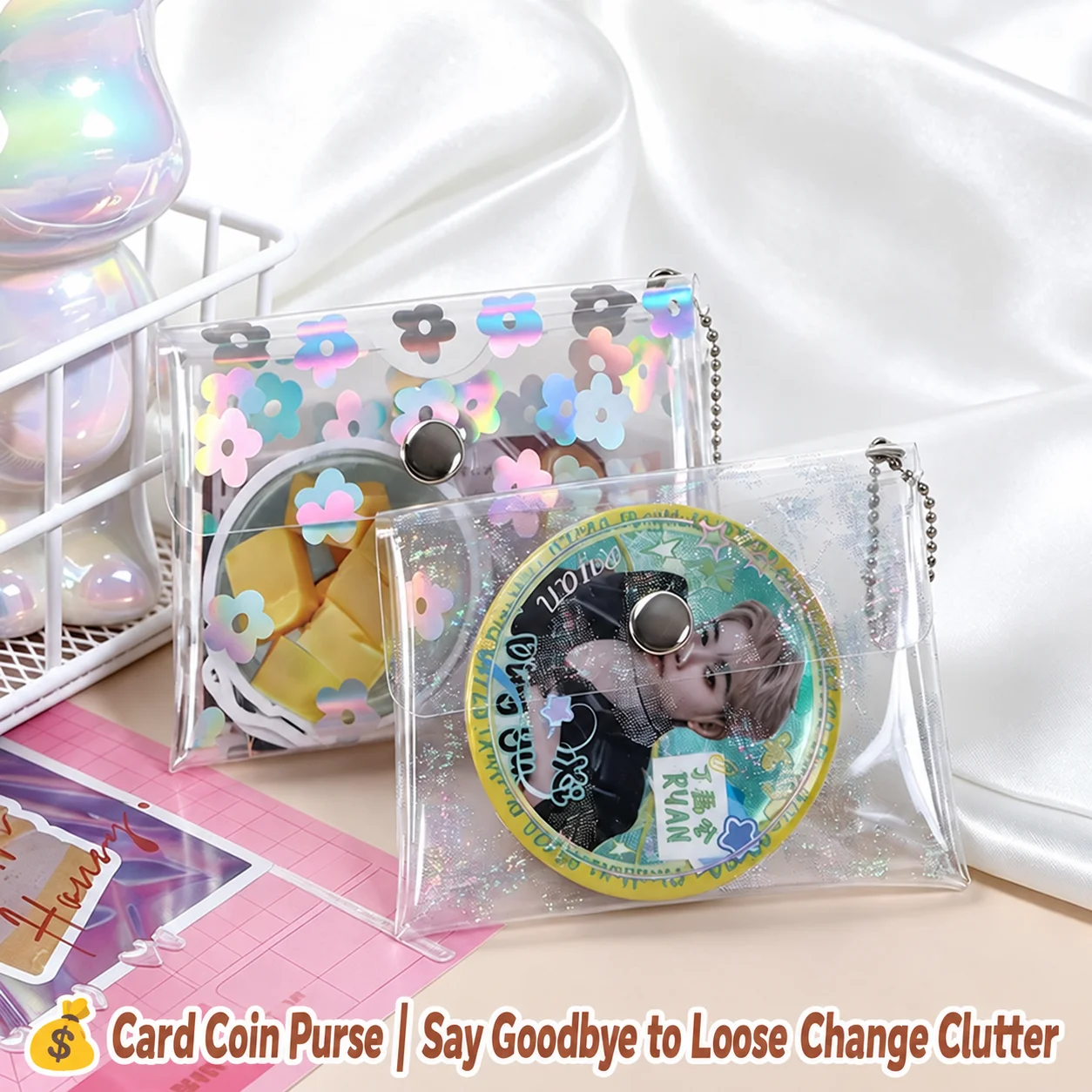 Detachable Chain Coin Purse Detachable Pvc Coin Purse Small Items Storage Purse Glitter For Campus Use Card Storage Coin Storage