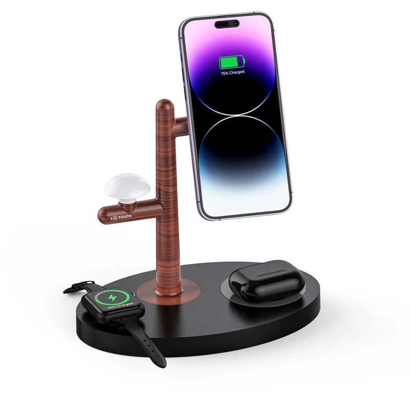 

3 In 1 Magnetic Wireless Charger LED Light Stand Fast Charging Dock Station For Iwatch S8 For Iphone -Black