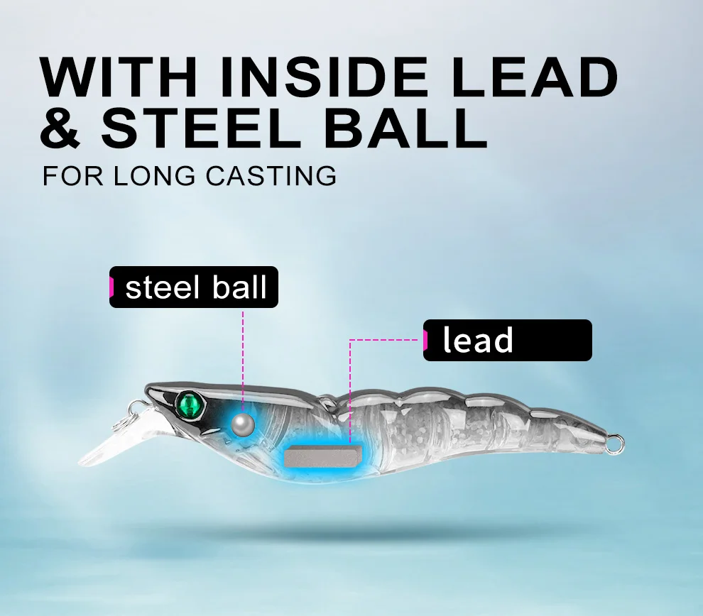 Weihe  shrimp fishing lure Slowly sinking with blood groove feather hook pencil shrimp mino