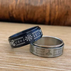 Vintage Nordic Rune Viking Ring Men Women Fashion Silver Color/Black Rotatable Simple Rings Stainless Steel Jewelry Wholesale