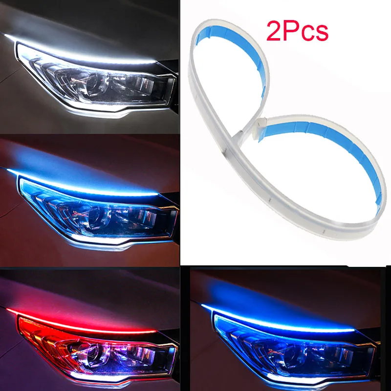 2Pcs Newest Start-Scan LED Car DRL Daytime Running Lights Auto Flowing Turn Signal Guide Thin Strip Lamp Styling Accessories