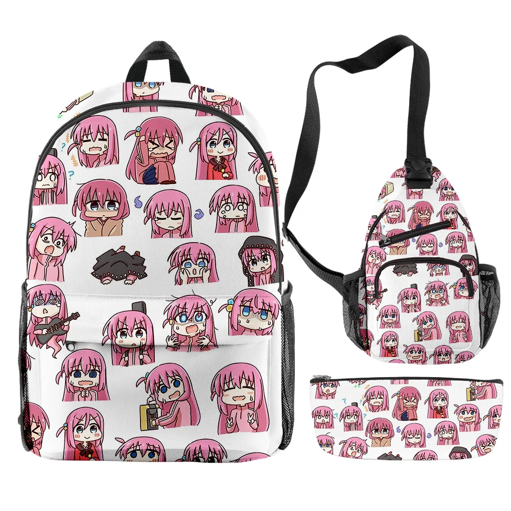 Trendy Popular Funny Bocchi the Rock Anime 3D Print 3pcs/Set pupil School Bags Travel Laptop Backpack Chest Bag Pencil Case