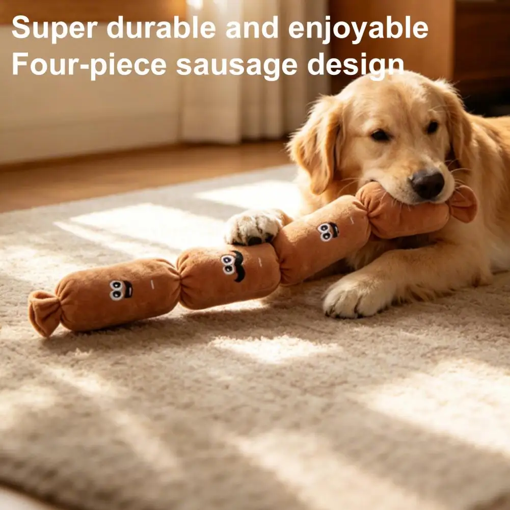 Dog Squeaky Plush Toy Long Sausage Shape Chew Toy with BB Sound Bite Resistant Toy for Small Medium Dogs Self-Play Toys