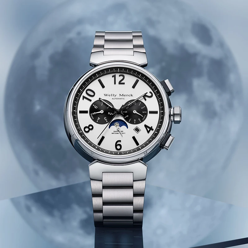ساعة WM ساعات آلية أوتوماتيكية مقاومة للماء كلاسيكية كاجوال لرجال الأعمال ساعة Welly Merck WM108M