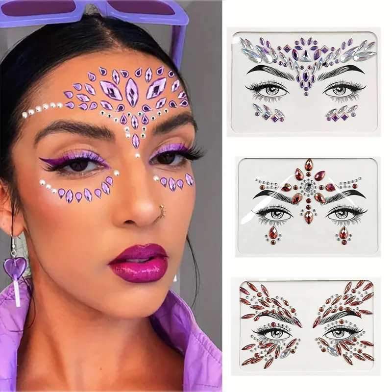 Colorful Rhinestones Face Tattoo Sticker Women Glitter Diamond Temporary Stickers DIY Party Wedding Party Make Up Tattoo Decals