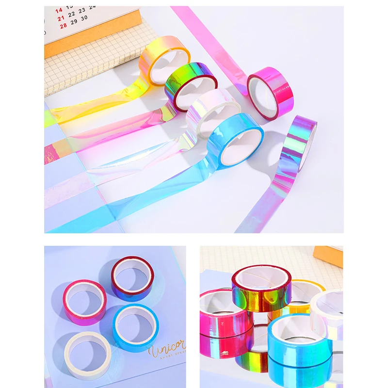 6pcs Laser Gradient Colors Adhesive Tape Set,Rainbow Decoration Waterproof,Pupil DIY Diary Embellish Gift Wrapping,Collage Paper