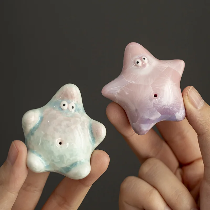 Creative Ceramics Cute Mini Pentagram Shape Ornament Micro Landscape Tea Pet Indoor Desktop Decoration Accessories Tea Play, 1Pc