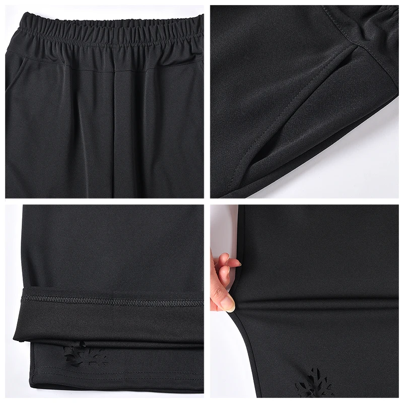 2025年夏 ホロー カーフパンツ レディース おしゃれ 薄手 アウトドア ウェア ウエストゴム 大きいサイズ 細パンツ カジュアル オフィス アウトドア